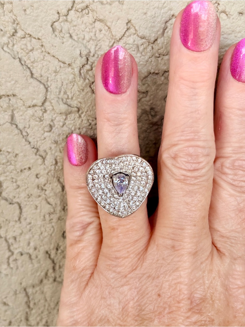 Sparkling Camille Lucie Pavé Heart Crystal Ring with Lavender Center Stone